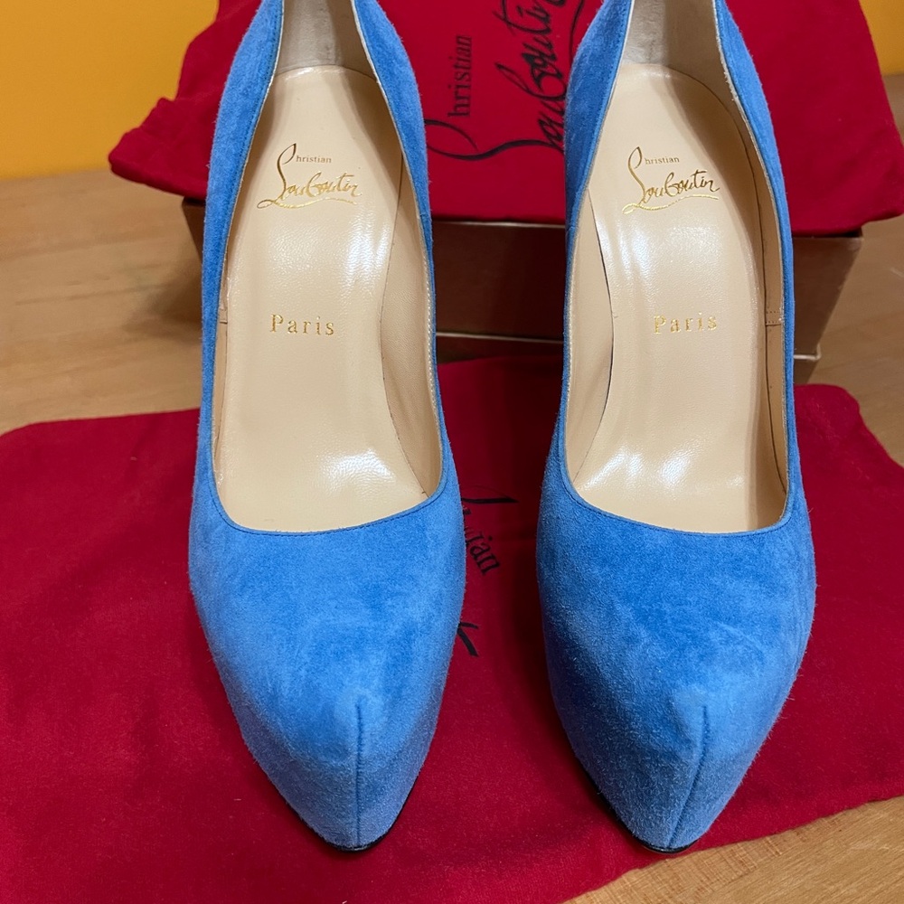Christian Louboutin Daffodile 160 Veau Velours Vibrant Blue Suede Heels